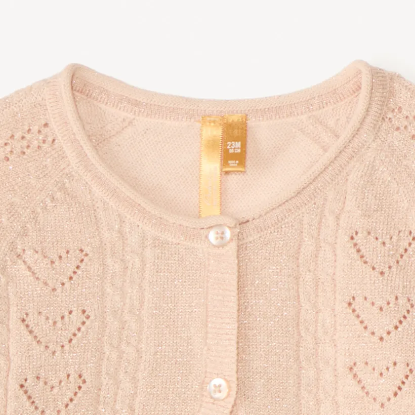 Boléro à manches longues en tricot ajouré et fil style métallisé pour bébé fille