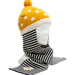 Bonnet écharpe en tricot à pois et rayures en jacquard