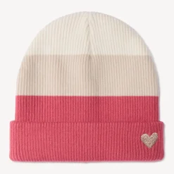Bonnet côtelé effet color block à cœur brodé pour fille