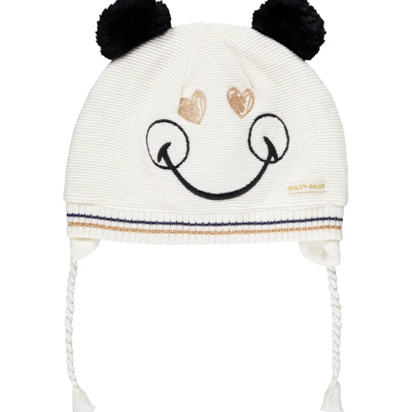 Bonnet en maille à pompons motif Smiley Baby