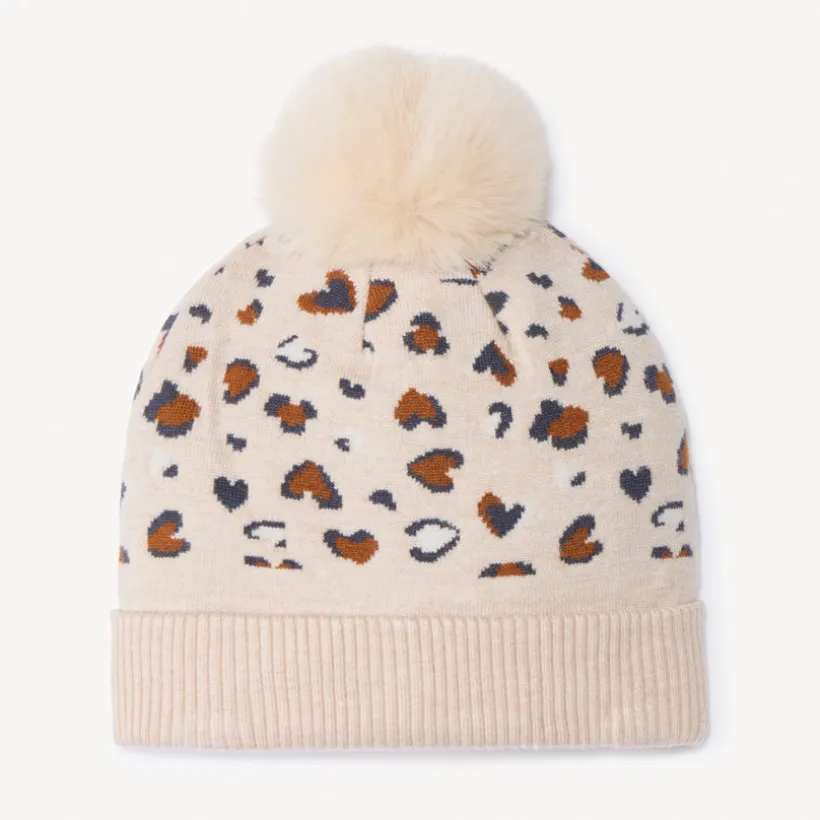 Bonnet en tricot doublé en sherpa imprimé fantaisie pour fille
