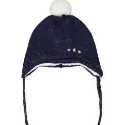 Bonnet en tricot point mousse avec pompon et broderies pour bébé fille
