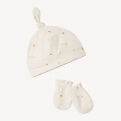 Bonnet nouette fantaisie + moufles assortie pour bébé