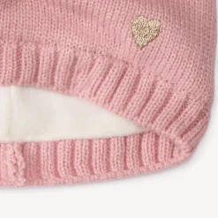 Bonnet à pompons fantaisie et cœur brodé pour bébé fille