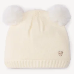 Bonnet à pompons fantaisie et cœur brodé pour bébé fille