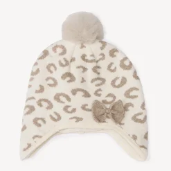 Bonnet péruvien en tricot jacquard léopard pour bébé fille