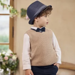 Borsalino tressé avec galon tissé pour bébé garçon