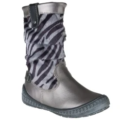 Bottes argentées en cuir et tige zébrée