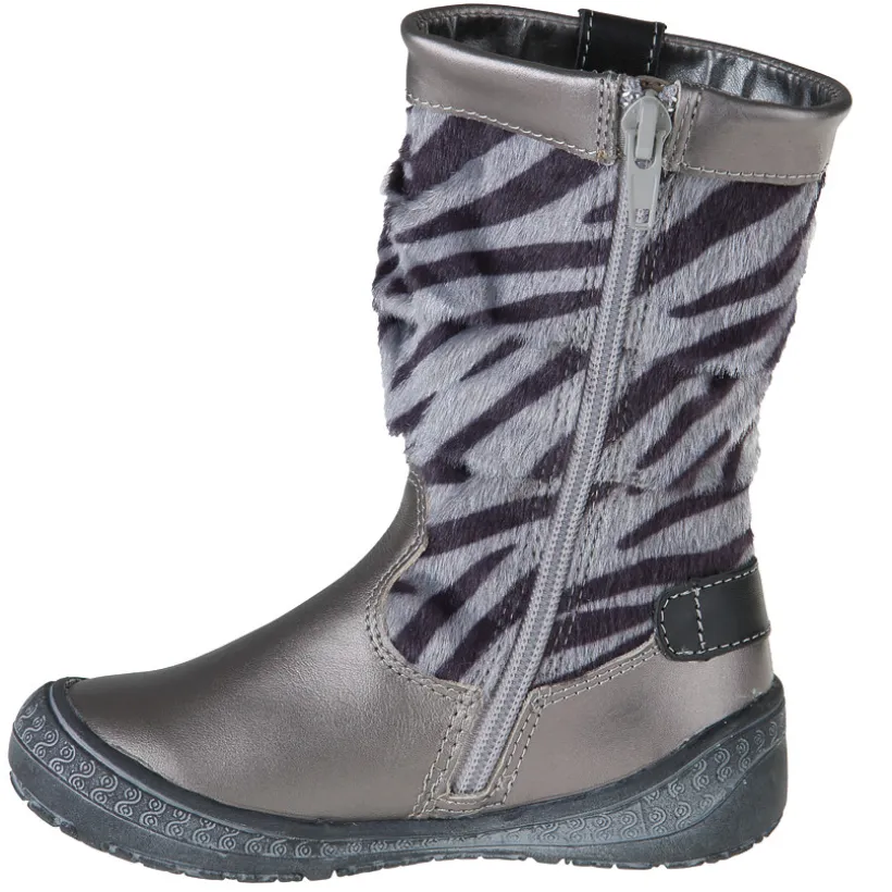 Bottes argentées en cuir et tige zébrée
