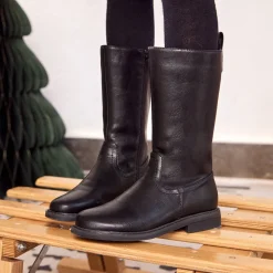 Bottes cavalières noires effet cuir pour fille