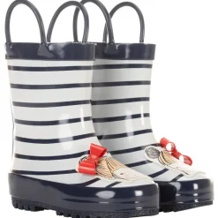 Bottes de pluie rayées avec anse et patch fantaisie pour fille
