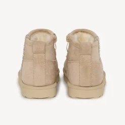 Bottes fourrée beige à zip et bande brodée pour fille