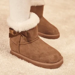 Bottes fourrées effet daim avec nœud pour fille