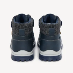 Bottillon bleu marine avec double velcros et col textile pour garçon