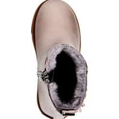 Bottillon gris irisé à zip + boucle avec pompon fantaisie pour fille