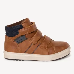 Bottillon marron triple velcros avec touches bleu marine pour garçon