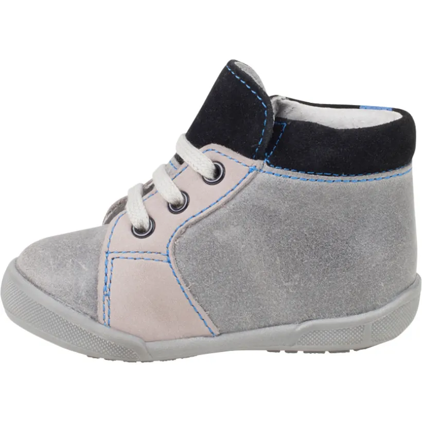 Bottillons en cuir suédé à lacets avec empiècements contrastés