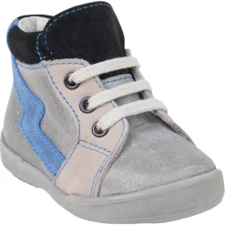 Bottillons en cuir suédé à lacets avec empiècements contrastés