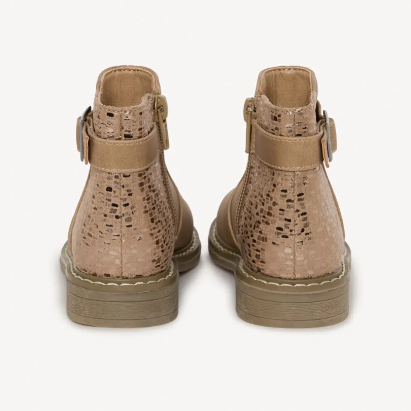 Bottines à boucle effet peau de serpent dorée pour fille