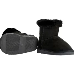 Bottines noires en suédine avec détails en fourrure et bouton fantaisie pour fille