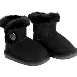 Bottines noires en suédine avec détails en fourrure et bouton fantaisie pour fille
