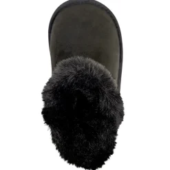 Bottines noires en suédine avec détails en fourrure et bouton fantaisie pour fille