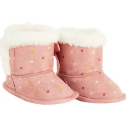 Bottines souples à fausse fourrure et imprimé pois pour bébé fille