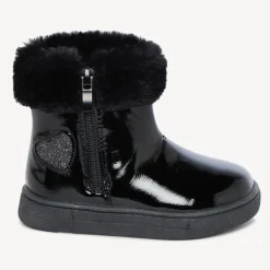 Bottines vernies à col en fausse fourrure pour bébé fille