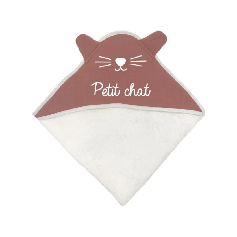 Cape de bain chat - Vieux rose