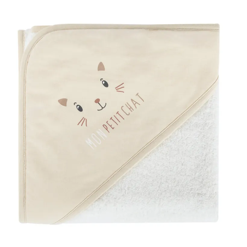 Cape de bain en éponge Mon Petit Chat beige