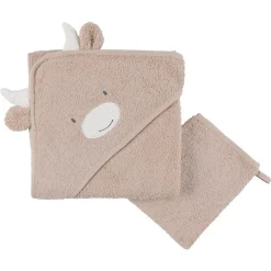 Cape de bain + gant de toilette en éponge Beige