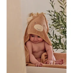 Cape de bain + gant de toilette en éponge Beige