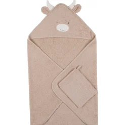 Cape de bain + gant de toilette en éponge Beige