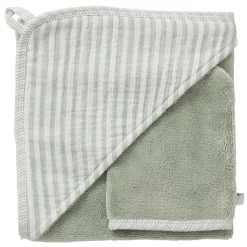 Cape de bain + gant de toilette Soft Stripes Vert/Gris