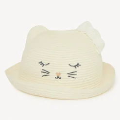 Chapeau ludique chat en paille tressée pour bébé fille