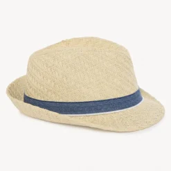 Chapeau trilby en paille avec galon pour bébé garçon