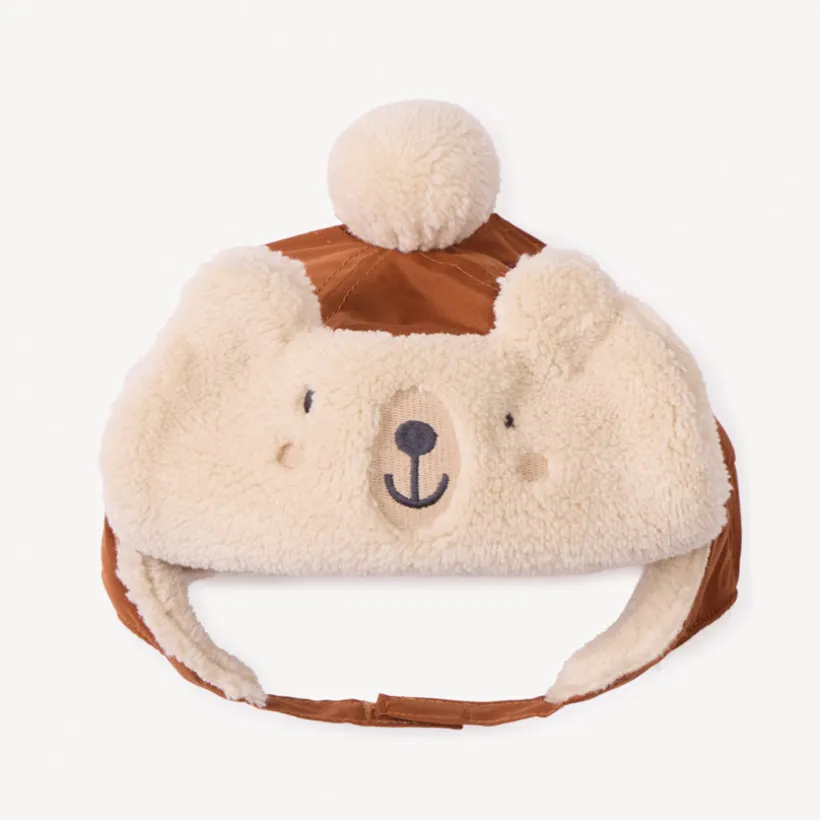 Chapka ludique ourson bi-matière pour bébé garçon