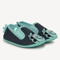Chaussons bas noir et bleu brodé dinosaure pour garçon