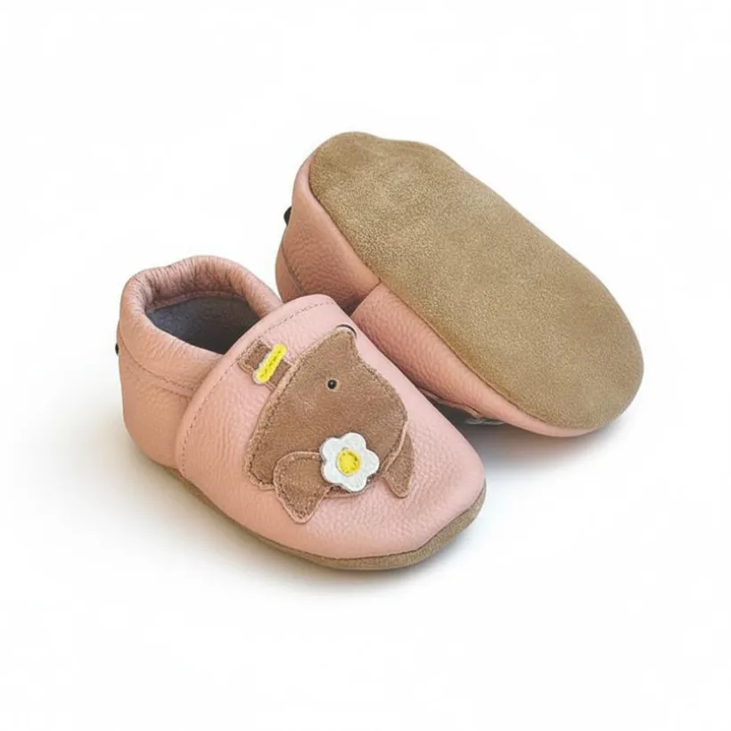Chaussons bébé en cuir 2-3 ans Maguy la souris rose