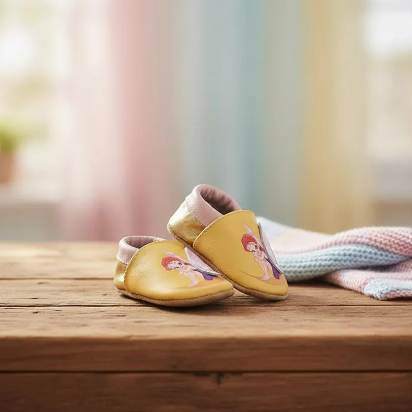 Chaussons bébé en cuir 6-12M Josée la fée jaune