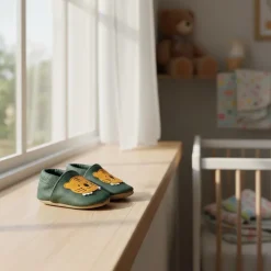 Chaussons bébé en cuir 18-24M Léo le lionceau vert