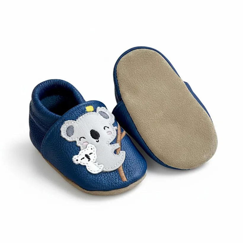 Chaussons bébé en cuir 0-6M Lucas le koala bleu