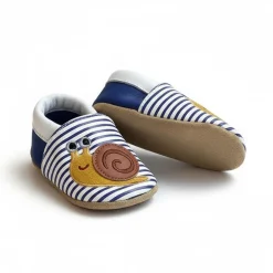 Chaussons bébé en cuir 12-18M Pedro l'escargot rayé/bleu