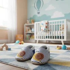 Chaussons bébé en cuir 18-24M Pedro l'escargot rayé/bleu