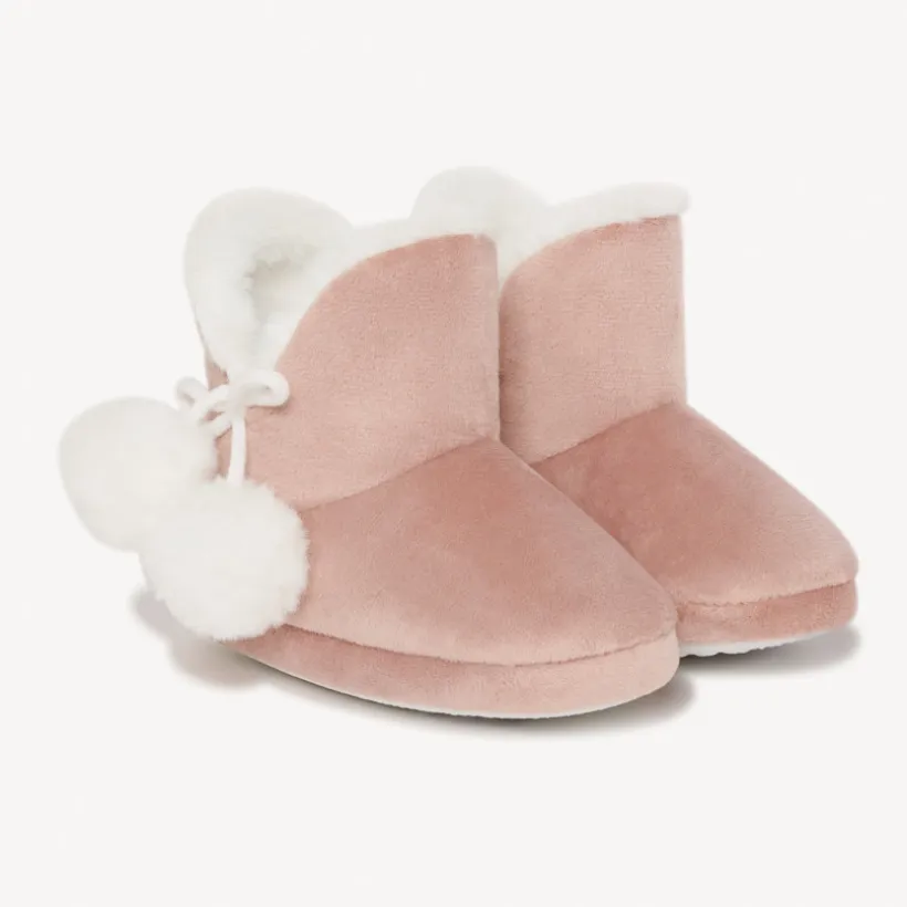 Chaussons bottes fourrés en velours avec pompons pour fille
