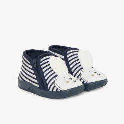 Chaussons forme bottillons rayés patch lapin pour bébé ==