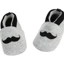 Chaussons souples broderie moustache pour bébé garçon