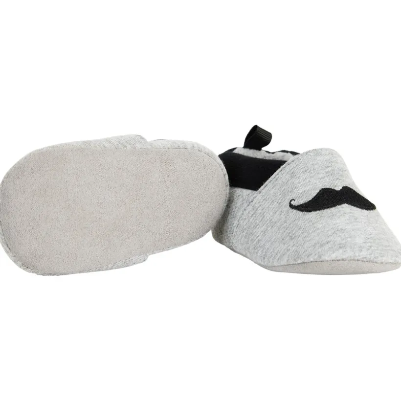 Chaussons souples broderie moustache pour bébé garçon