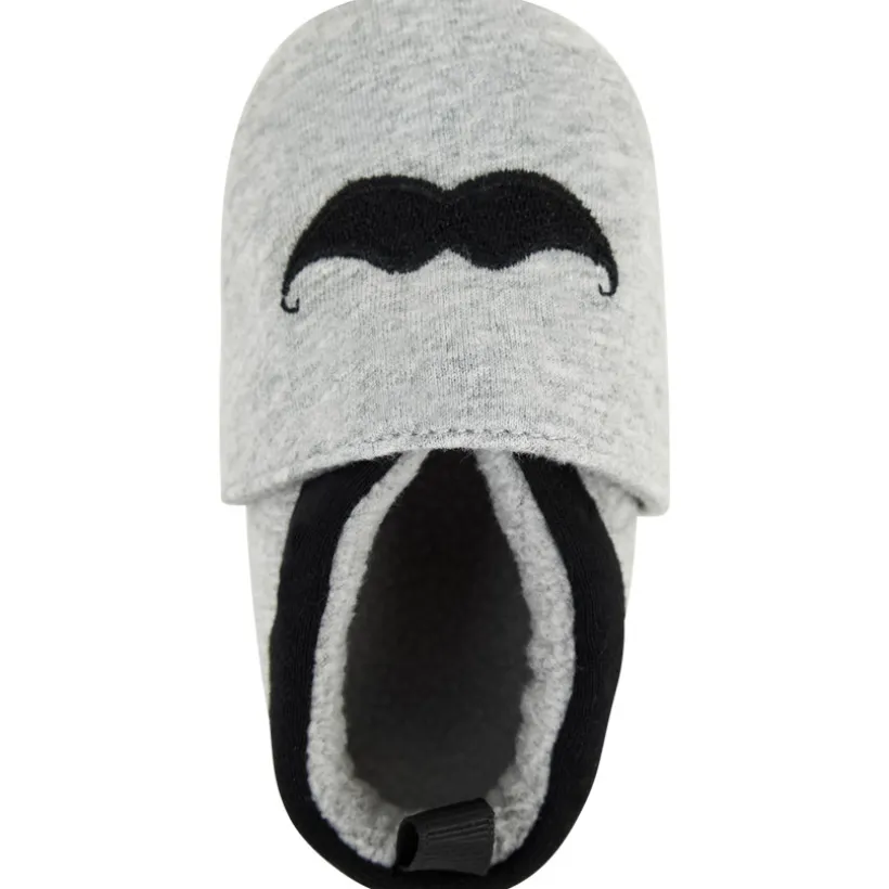 Chaussons souples broderie moustache pour bébé garçon