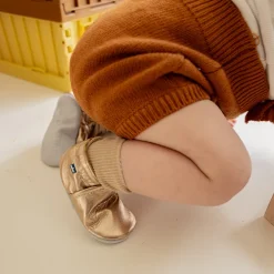 Chaussons souples 0-3M en cuir Babysoft doré
